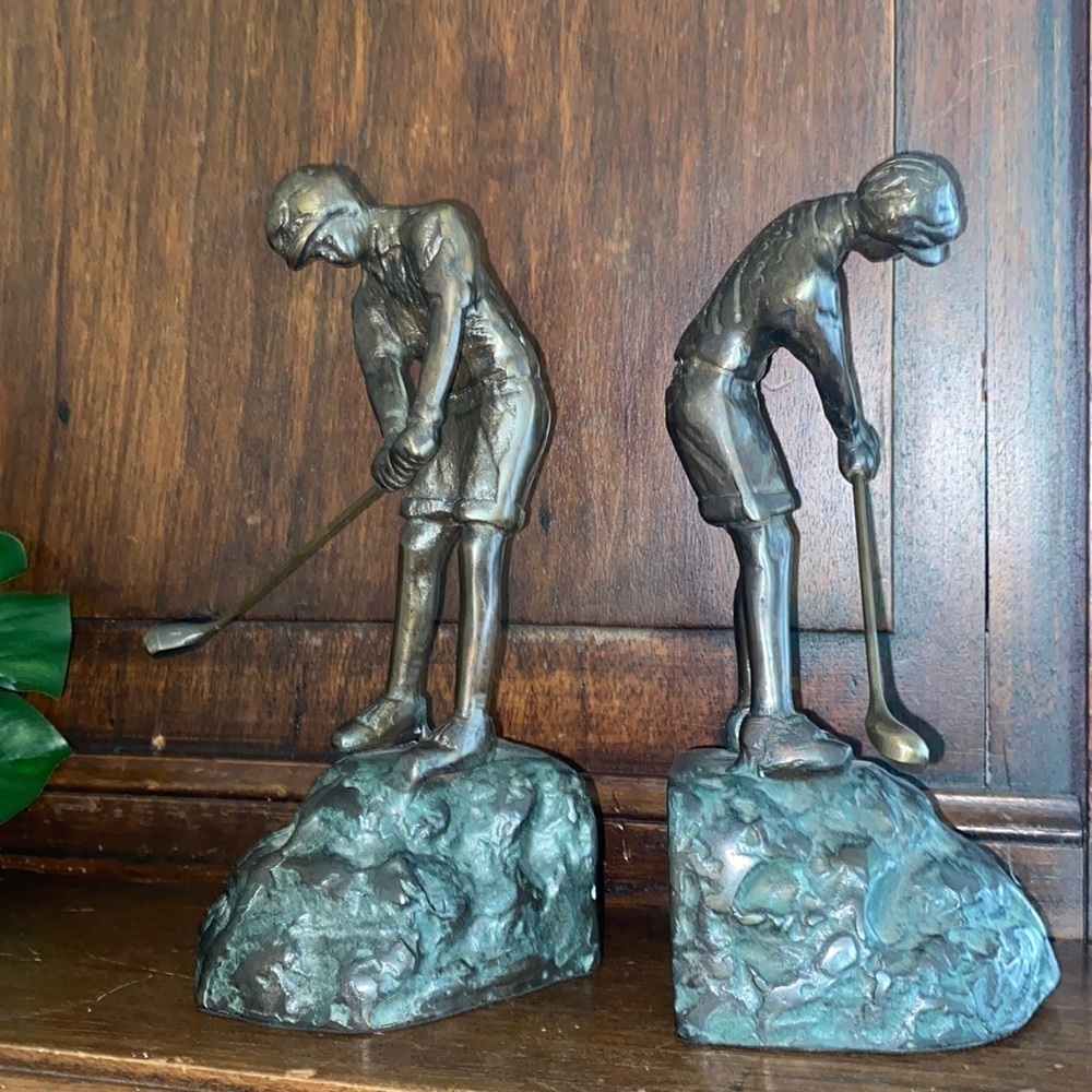 Cast metal bookends golfers - Picture 1 of 5